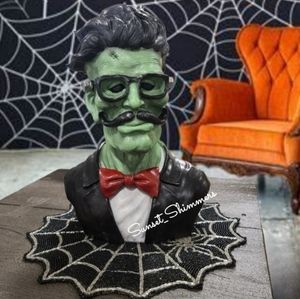 DAPPER Ladies Man Monster Frankenstein Mustache Halloween Decor Statue Bust New